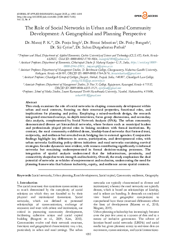 (PDF) The Role of Social Networks in Urban and Rural Community ...