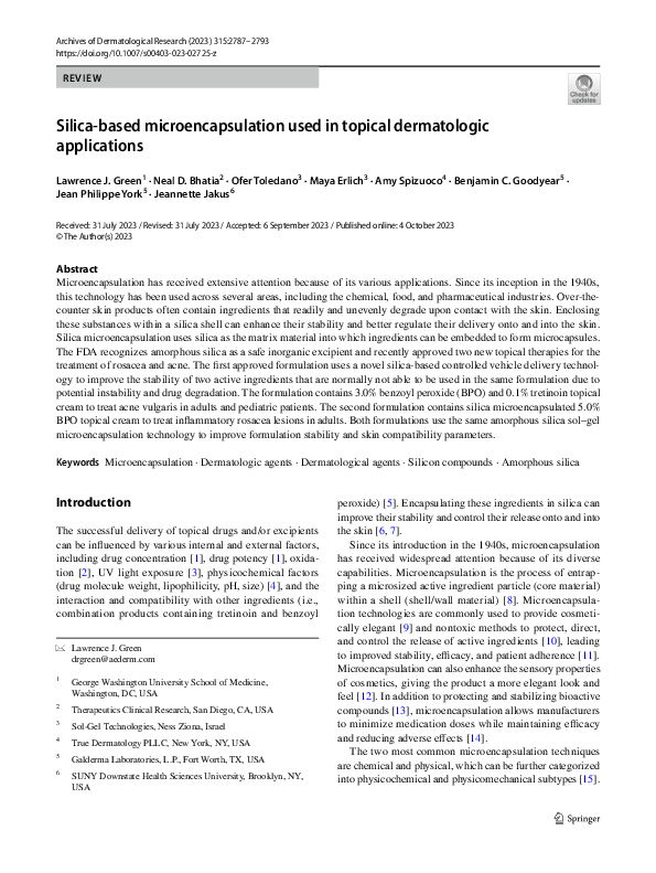 (PDF) Silica-based microencapsulation used in topical dermatologic ...