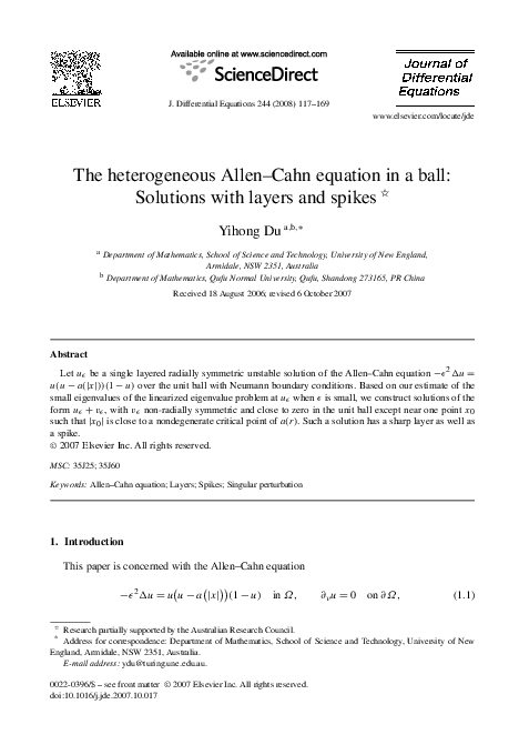 (PDF) The heterogeneous Allen–Cahn equation in a ball: Solutions with ...