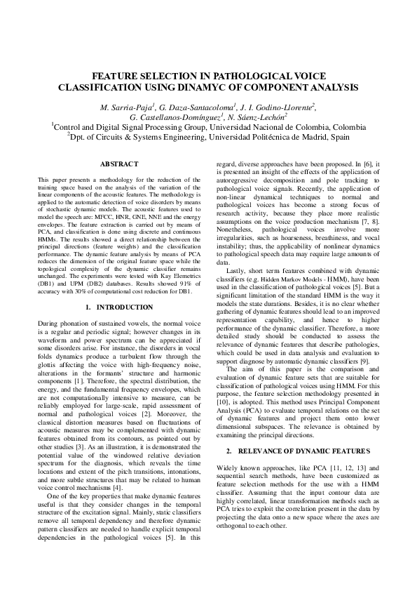 (PDF) Feature selection in pathological voice classification using ...