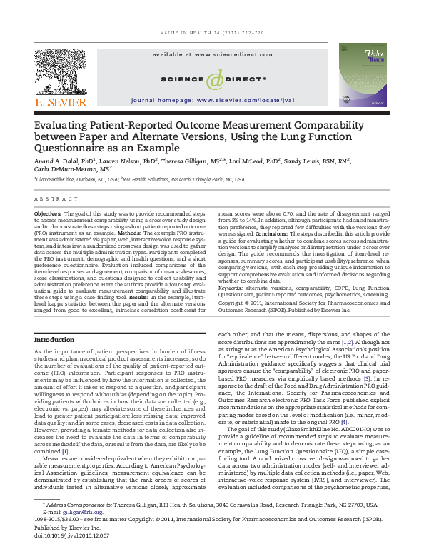 (PDF) Evaluating Patient-Reported Outcome Measurement Comparability ...