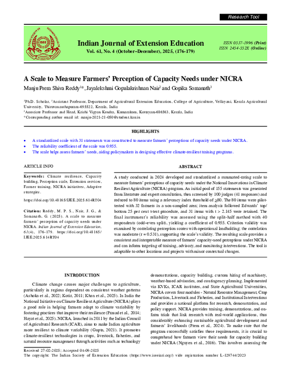 (PDF) A Scale to Measure Farmers' Perception of Capacity Needs under NICRA