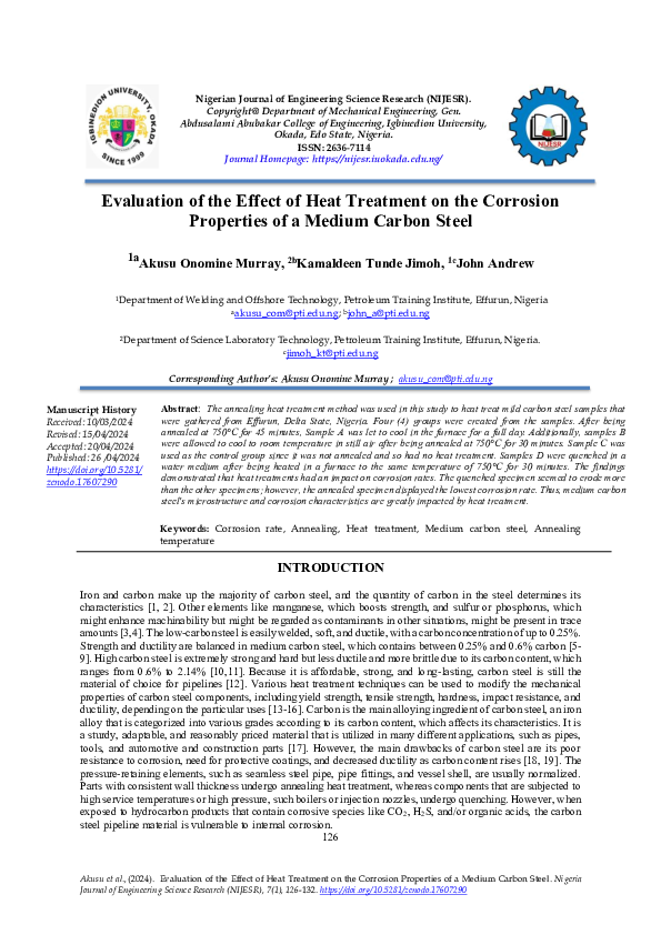(PDF) Evaluation of the Effect of Heat Treatment on the Corrosion ...