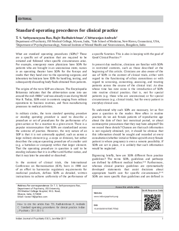 (PDF) Standard operating procedures for clinical practice