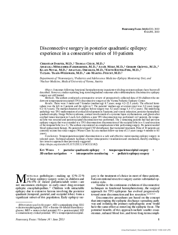 (PDF) Disconnective surgery in posterior quadrantic epilepsy ...