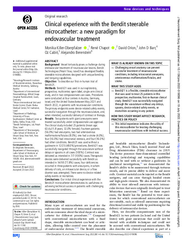 (PDF) Clinical experience with the Bendit steerable microcatheter: a ...