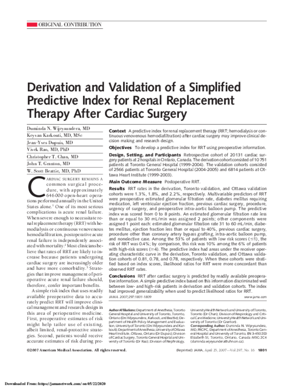 (PDF) Derivation and Validation of a Simplified Predictive Index for ...
