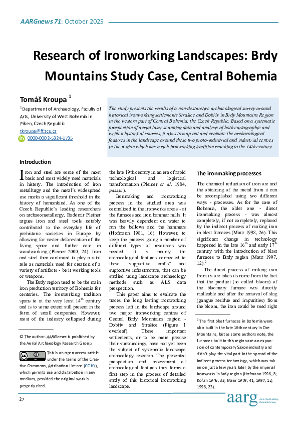 (PDF) Research of Ironworking Landscapes: Brdy Mountains Study Case ...