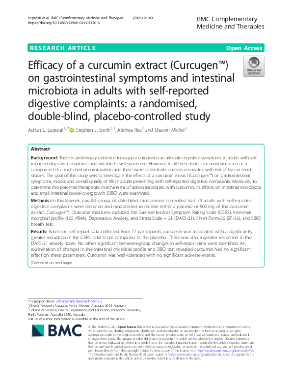 (PDF) Efficacy of a curcumin extract (Curcugen™) on gastrointestinal ...