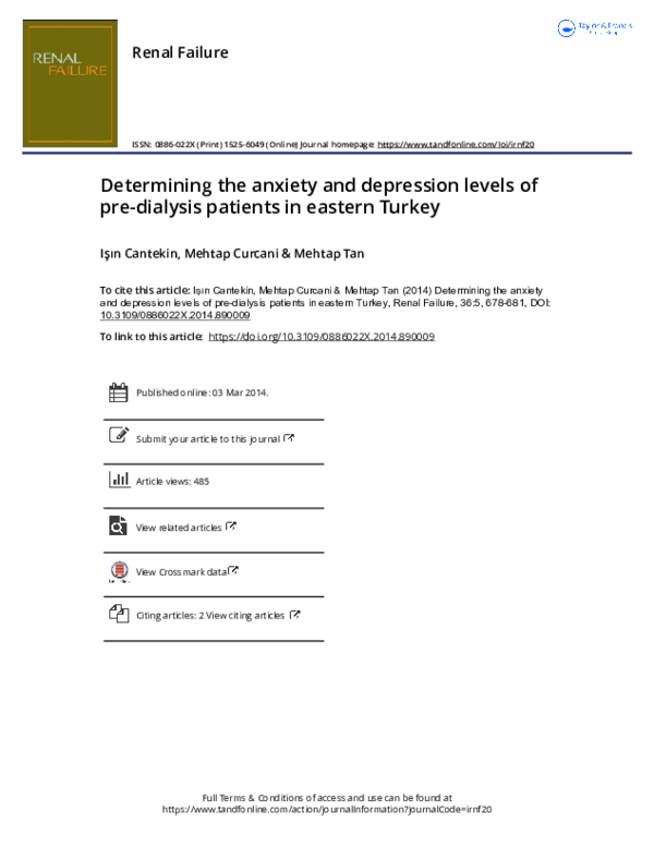 (PDF) Determining the anxiety and depression levels of pre-dialysis ...