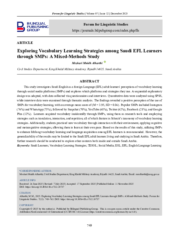 (PDF) Exploring Vocabulary Learning Strategies among Saudi EFL Learners ...