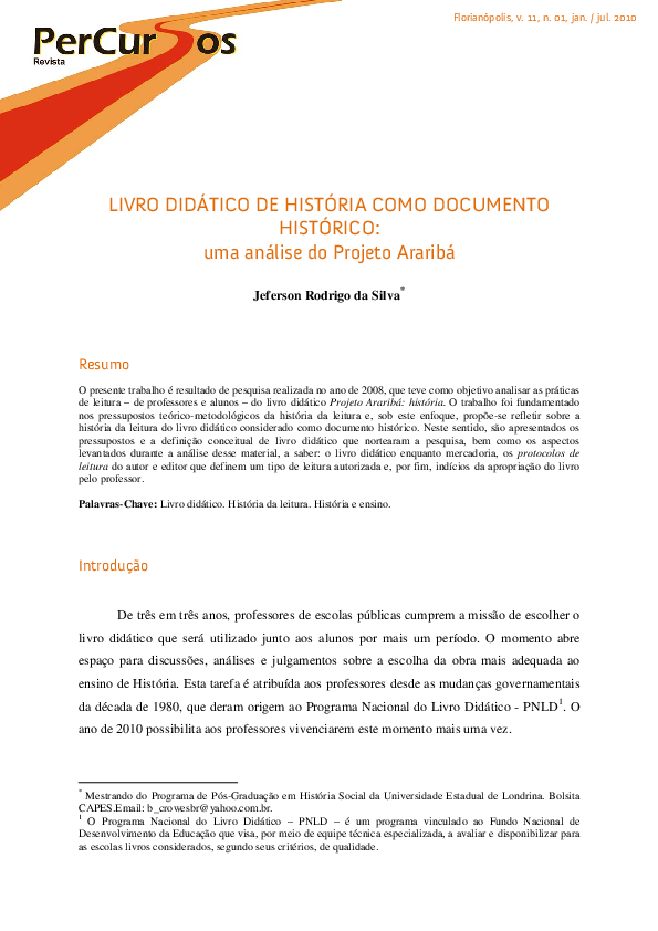 (PDF) LIVRO DIDÁTICO DE HISTÓRIA COMO DOCUMENTO HISTÓRICO: uma análise ...