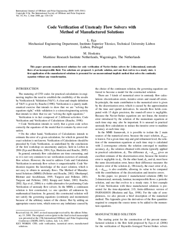 (PDF) Code Verification of Unsteady Flow Solvers With Method of ...
