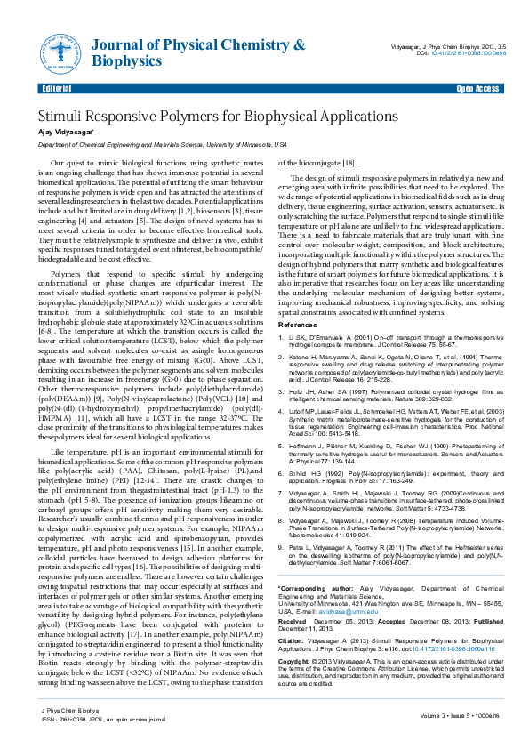 (PDF) Stimuli Responsive Polymers for Biophysical Applications