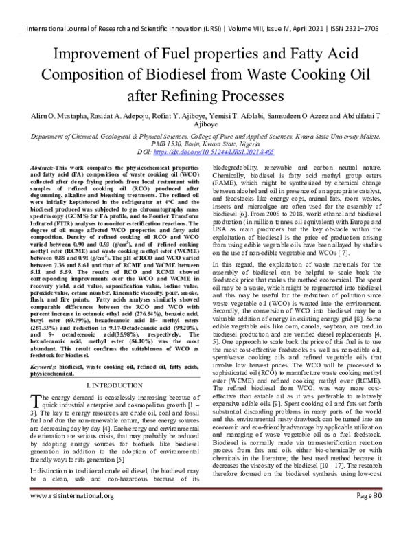 (PDF) Improvement of Fuel properties and Fatty Acid Composition of ...