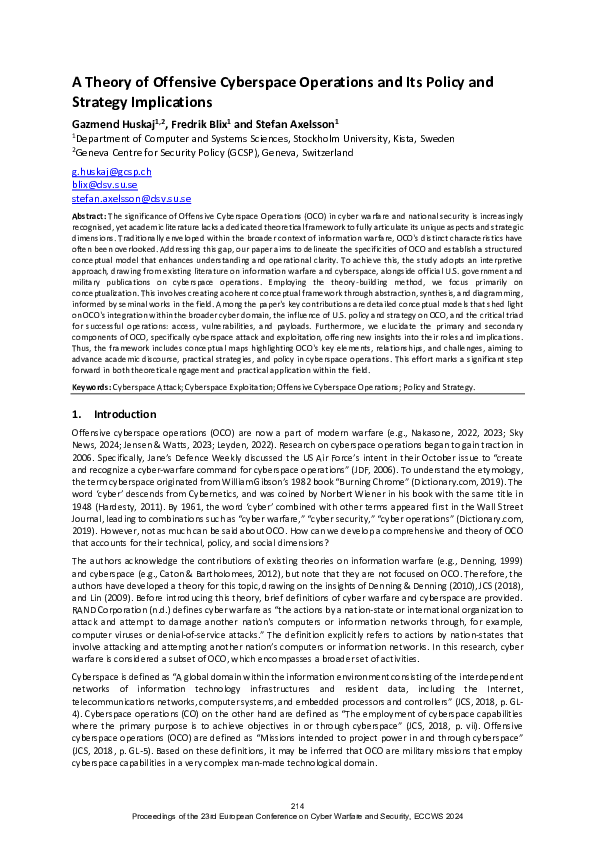 (PDF) A Theory of Offensive Cyberspace Operations and Its Policy and ...