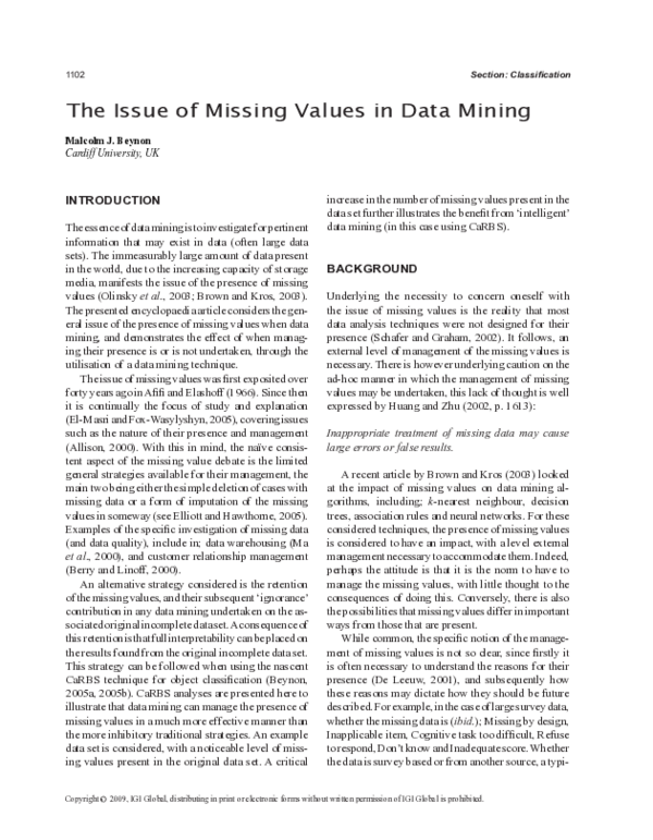 (PDF) The Issue of Missing Values in Data Mining