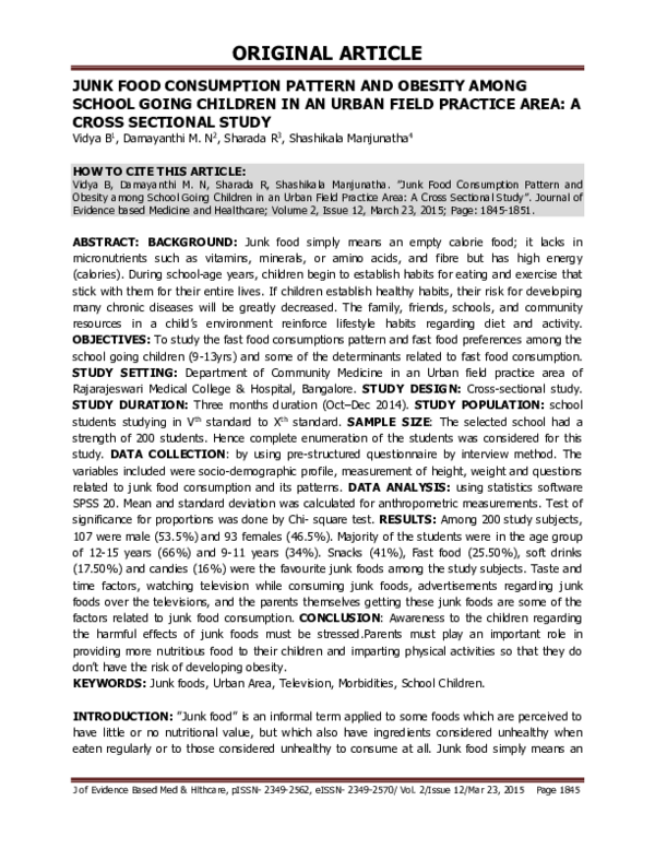 (PDF) Junk Food Consumption Pattern and Obesity Among School Going ...