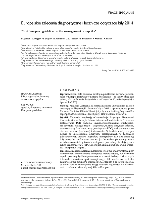 (PDF) 2014 European guideline on the management of syphilis