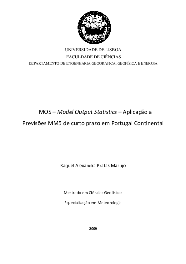 (PDF) MOS - Model Output Statistics: aplicação a previsões MM5 de curto ...