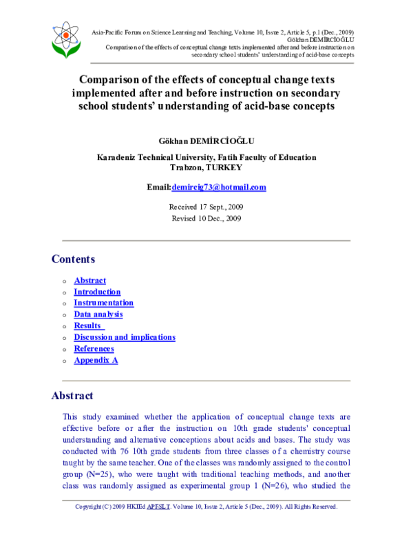 (PDF) Comparison of the Effects of Conceptual Change Texts Implemented ...