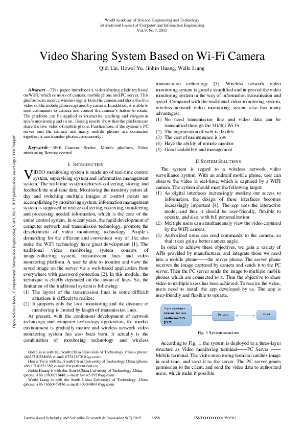 (PDF) Video Sharing System Based On Wi-Fi Camera