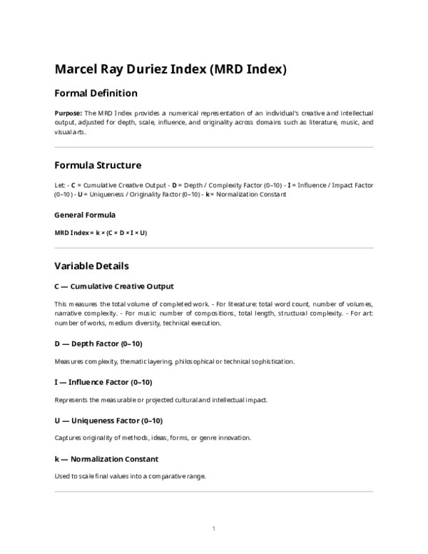 (PDF) Marcel Ray Duriez Index (MRD Index