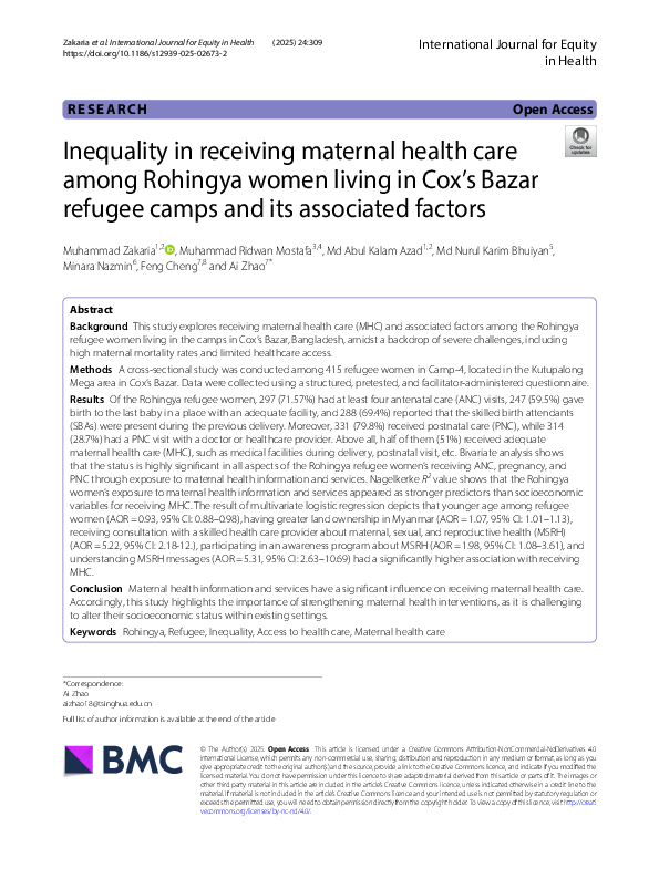 (PDF) Inequality in receiving maternal health care among Rohingya women ...