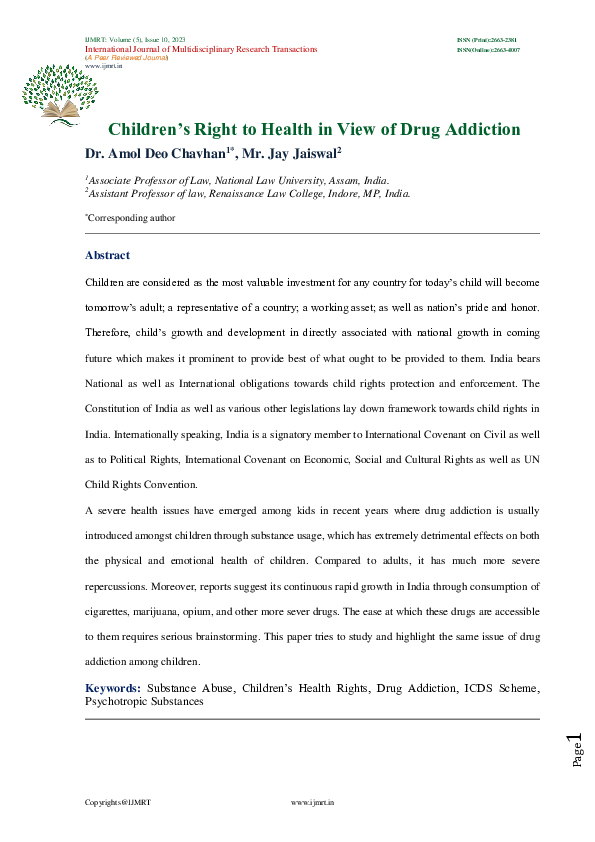 (PDF) Children's Right to Health in View of Drug Addiction