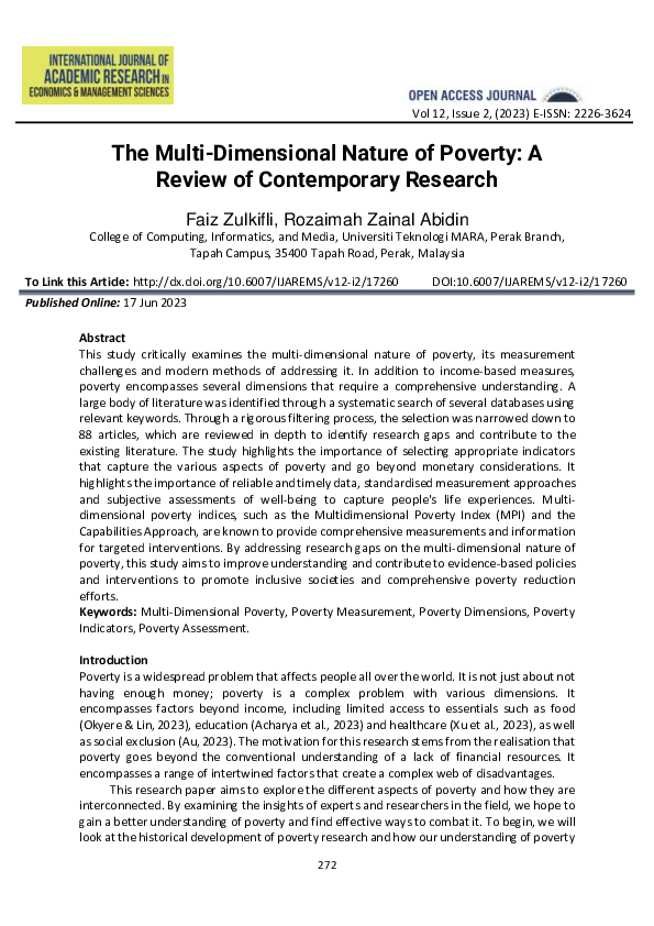 (PDF) The Multi-Dimensional Nature of Poverty: A Review of Contemporary ...