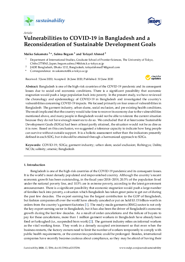 (PDF) Vulnerabilities to COVID-19 in Bangladesh and a Reconsideration ...