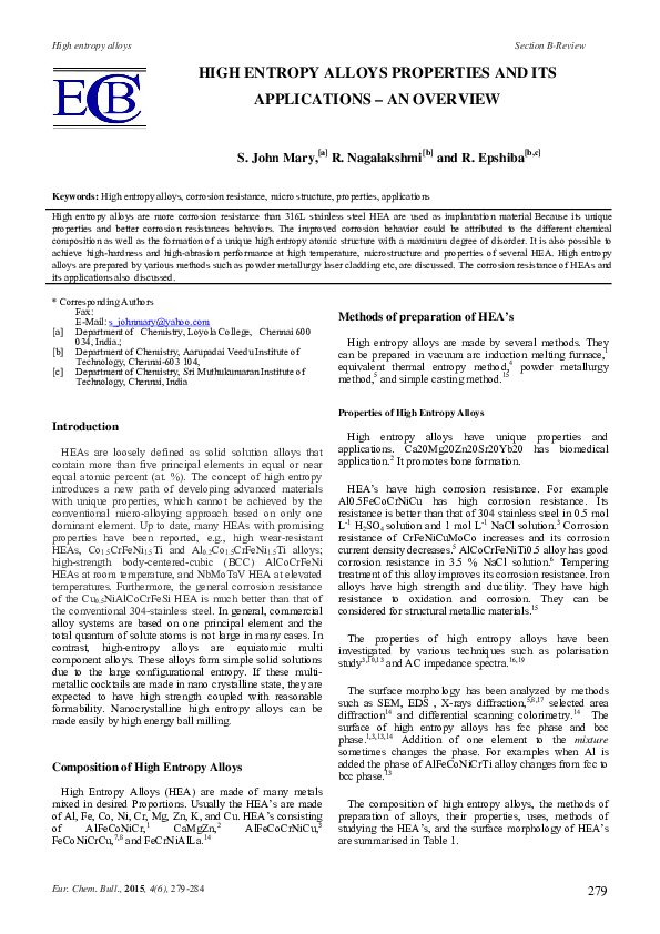 (PDF) High entropy alloys properties and its applications – An over view