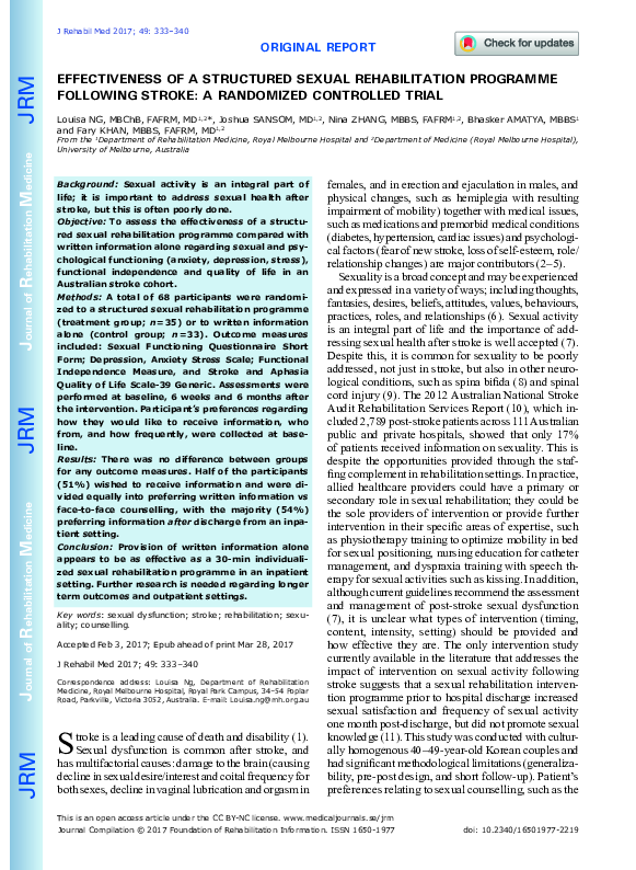 (PDF) Effectiveness of a structured sexual rehabilitation programme ...