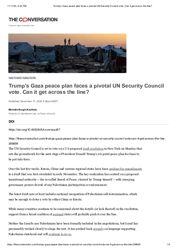 (PDF) Trump’s Gaza peace plan faces a pivotal UN Security Council vote ...