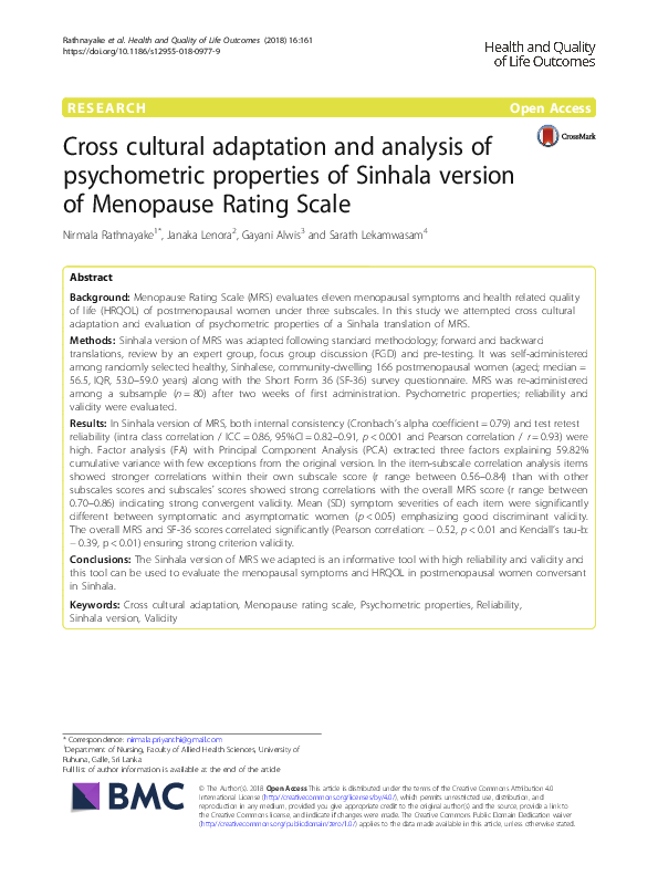 (PDF) Cross cultural adaptation and analysis of psychometric properties ...