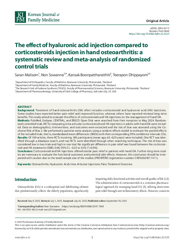 (PDF) The effect of hyaluronic acid injection compared to ...
