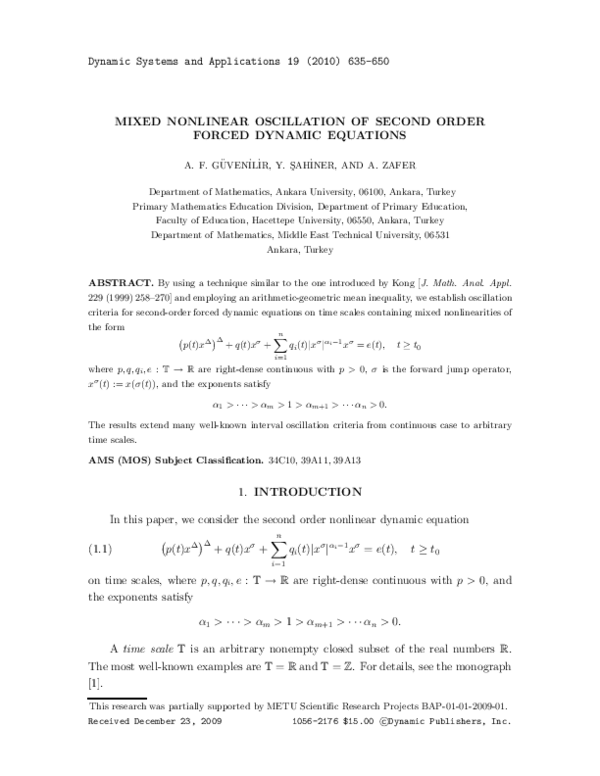 (PDF) Mixed nonlinear oscillation of second order forced dynamic equations
