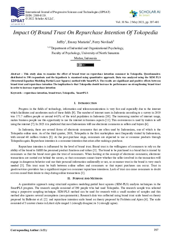 (PDF) Impact of Brand Trust on Repurchase Intention of Tokopedia