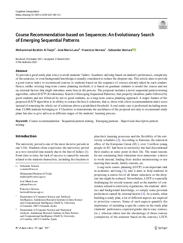 (PDF) Course Recommendation based on Sequences: An Evolutionary Search ...