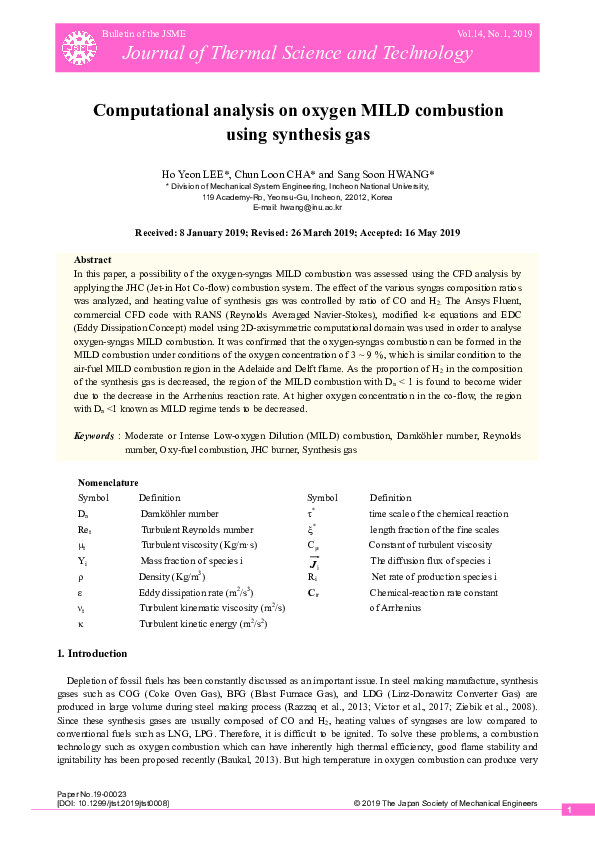 (PDF) Computational analysis on oxygen MILD combustion using synthesis gas