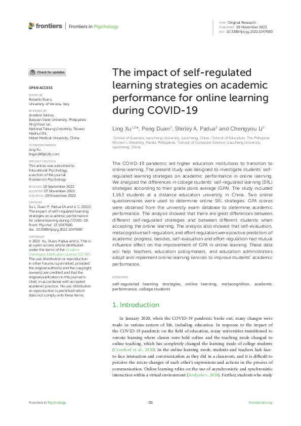 (PDF) The impact of self-regulated learning strategies on academic ...