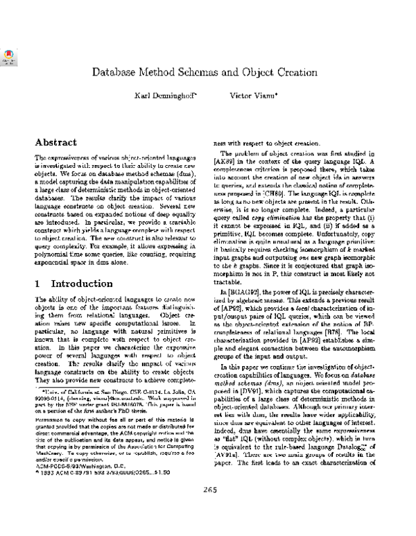 (PDF) Database method schemas and object creation