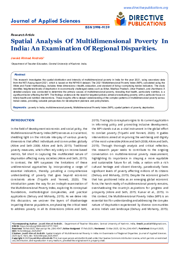 (PDF) Spatial Analysis Of Multidimensional Poverty In India: An ...