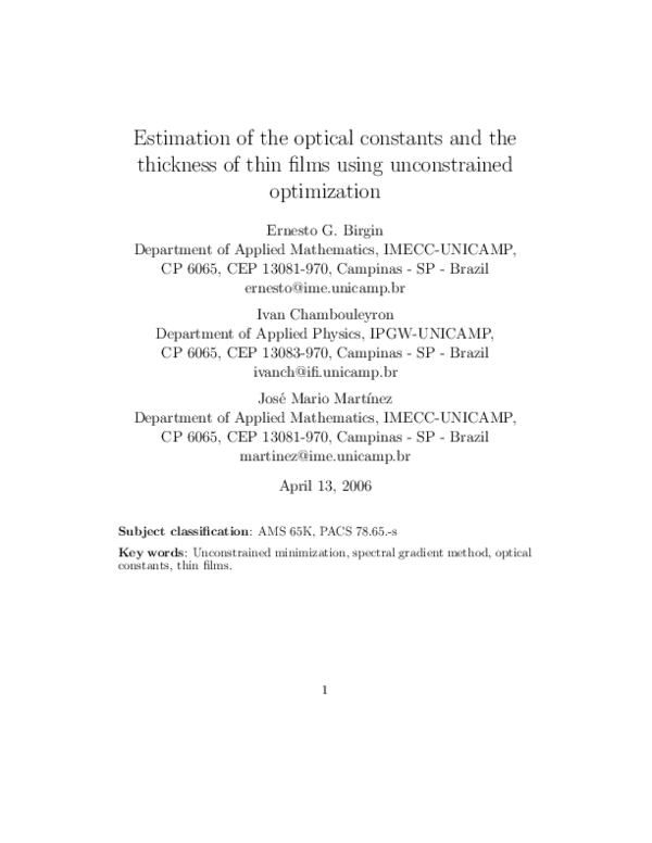 (PDF) Estimation of the Optical Constants and the Thickness of Thin ...