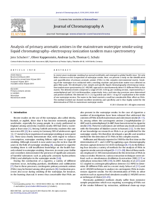 (PDF) Analysis of primary aromatic amines in the mainstream waterpipe ...