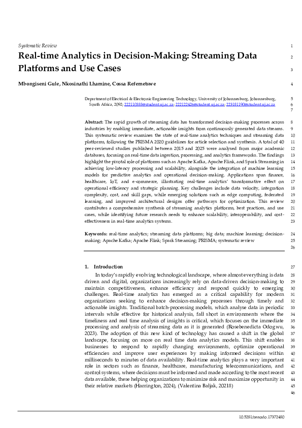 (PDF) Real-time Analytics in Decision-Making: Streaming Data Platforms ...