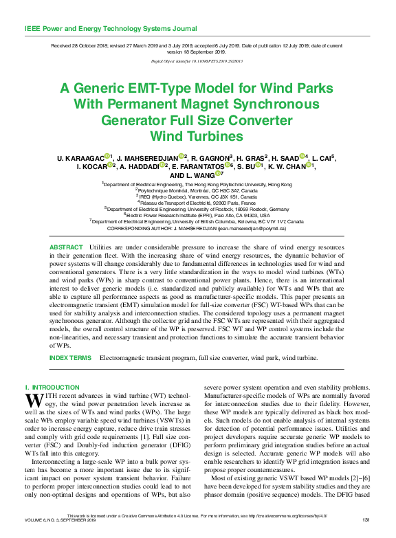 (PDF) A Generic EMT-Type Model for Wind Parks With Permanent Magnet ...