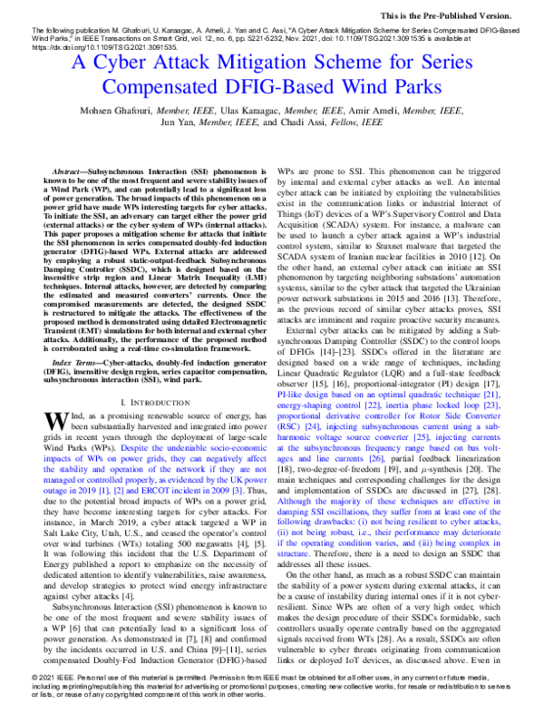 (PDF) A Cyber Attack Mitigation Scheme for Series Compensated DFIG ...