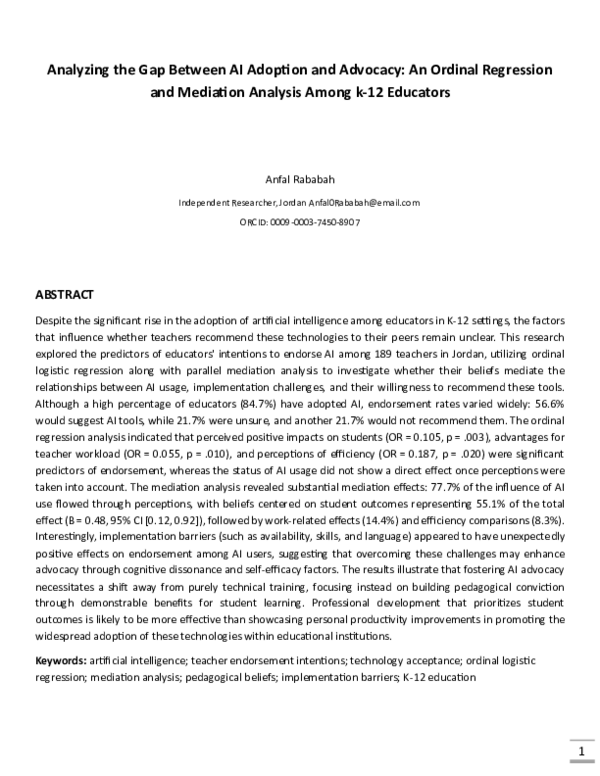 (PDF) Analyzing the Gap Between AI Adoption and Advocacy: An Ordinal ...