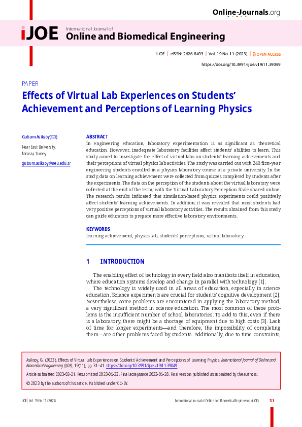 (PDF) Effects of Virtual Lab Experiences on Students’ Achievement and ...
